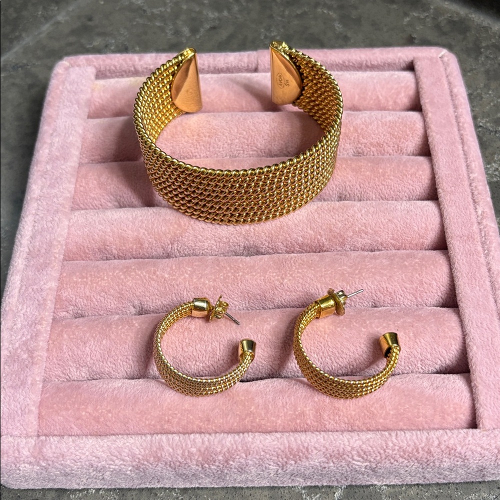 Avon Gold-Tone Mesh Bracelet and Hoop Earrings